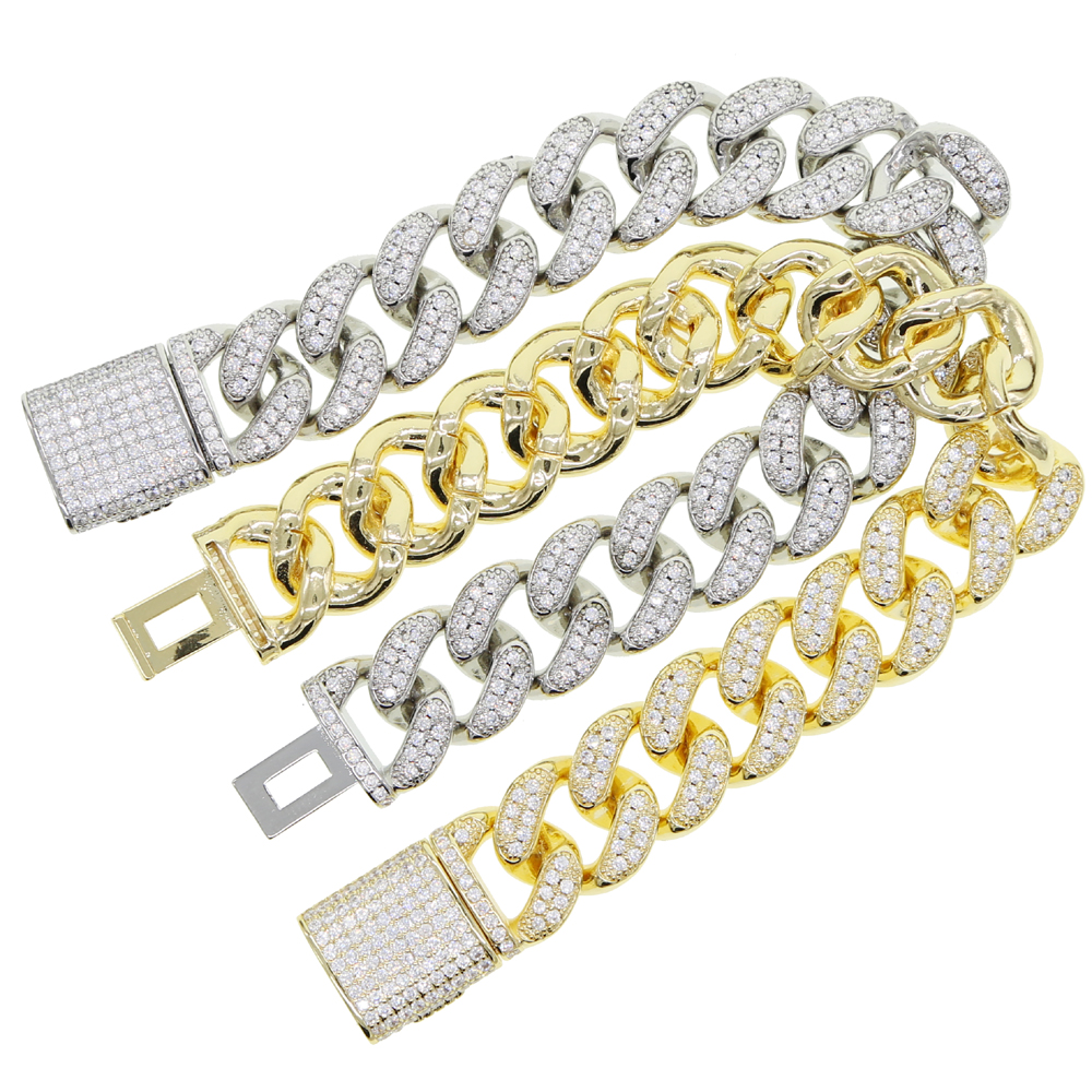 Iced Out Cuban Chain Bracelet, 16MM, Micro Pave CZ, Gold/Sier, Hip Hop Jewelry
