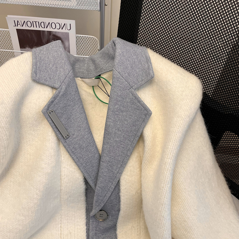 Ivory Outerwear Winter Womens Clothing Fashion Lazy Wind Vintage V Neck Contrasting Colors Splicing Knitting Long Sleeves Tops 220817