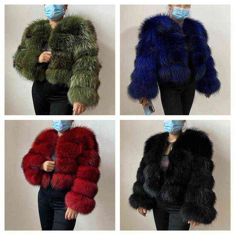 Real Raccoon Coat Women Winter Warm Thick Long Sleeve Big Size Natural Fur Jacket B4