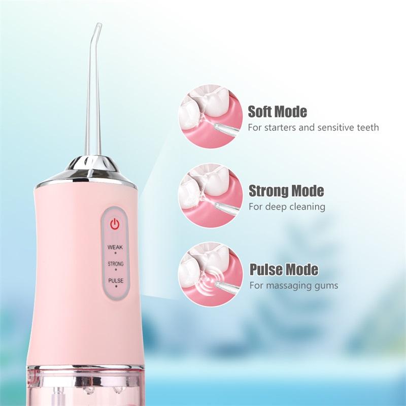Electric Oral Irrigator 220ML With 4 Nozzles Portable Auto Wash Water Flosser Tooth Stains Cleanser Rechargeable IPX7 Waterproof Dental Care Clean and