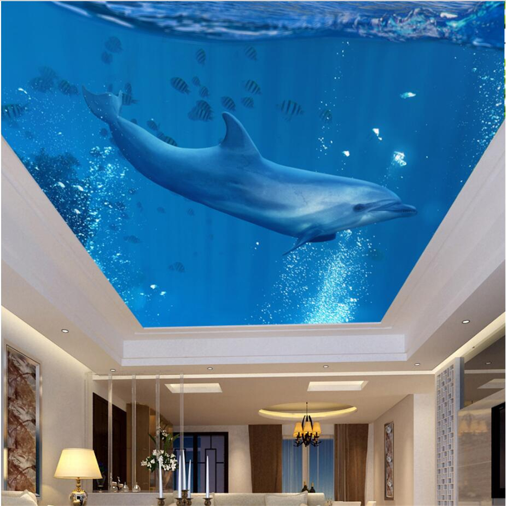 Large Custom Wallpapers Underwater World Dolphins Ceilings Background Wall Decorations