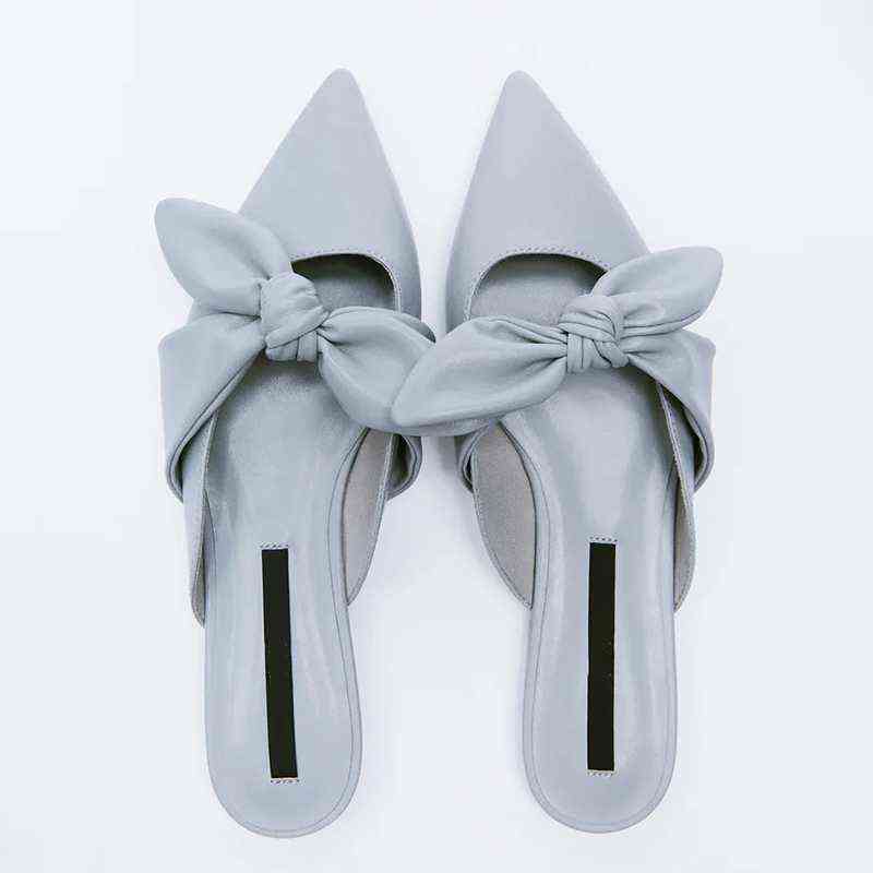 Sandals Shoes For Women Flat Pointed-Toe Low Heels Slippers Half-Drag Beige bow Temperament Muller Woman 220412