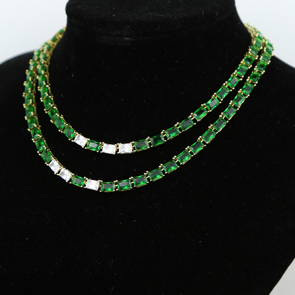Tennis Chain Choker: Cubic Zirconia Emerald Green Choker Necklace Sier Jewelry for Women