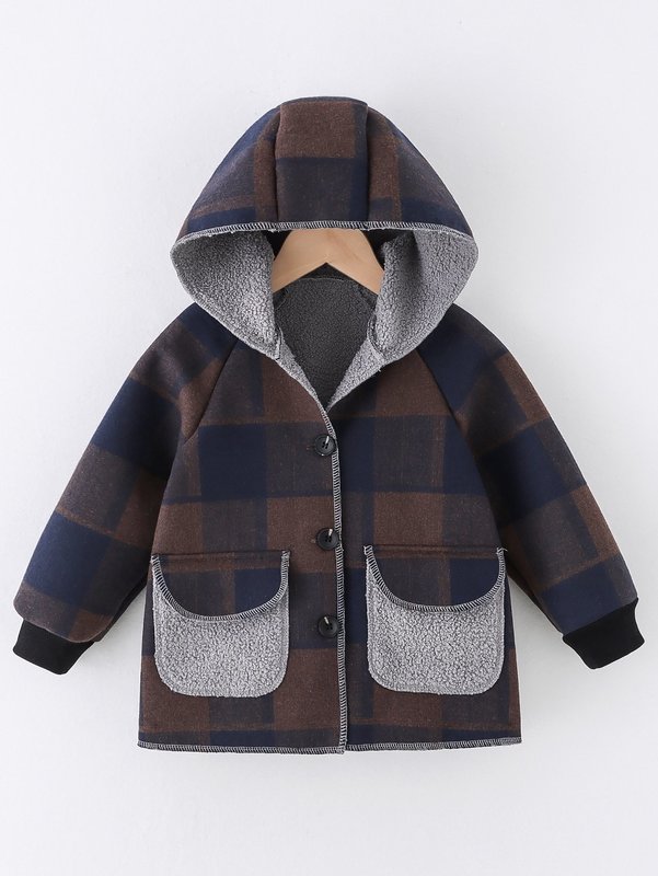Toddler Boys Plaid Thermal Lined Hooded Coat SHE