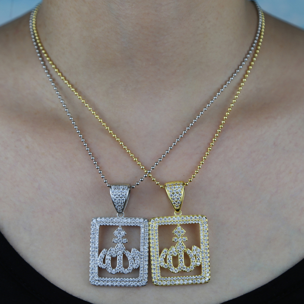 Bg 5A crystal paved tennis chain choker necklace with Muslims Allah pendant charm for women men big charms jewelry dh910320090