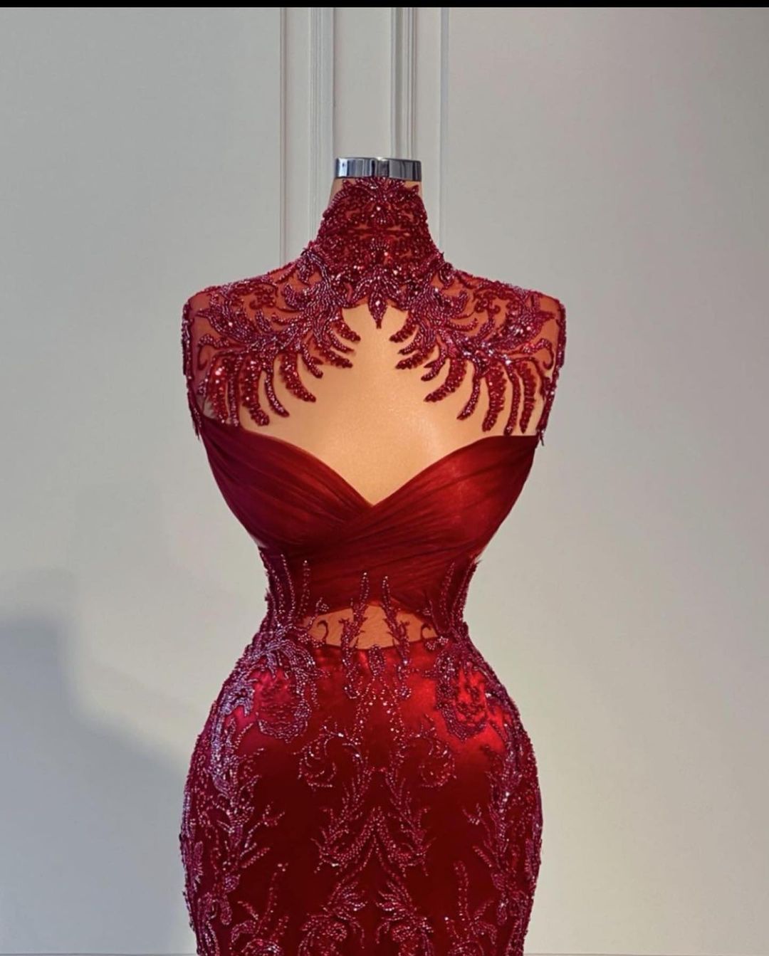 Plus Size Arabic Aso Ebi Burgundy Mermaid Sexy Prom Dresses High Neck Stylish Evening Formal Party Second Reception Birthday Engagement Gowns Dress ZJ