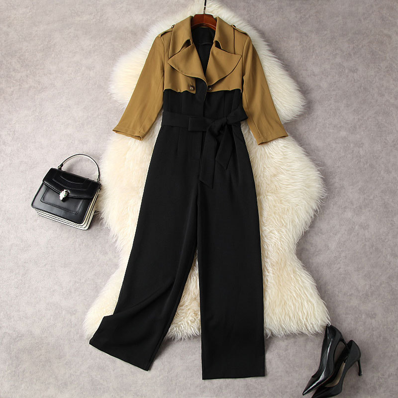 2022 Spring Summer 3/4 Sleeve Notched-Lapel Black Contrast Color Belted Panelled Long Jumpsuits Elegant Casual Rompers 22M253030
2022 Spring Summer 3/4 Sleeve Notched-Lapel Black Contrast Color Belted Panelled Long Jumpsuits Elegant Casual Rompers 22M253030