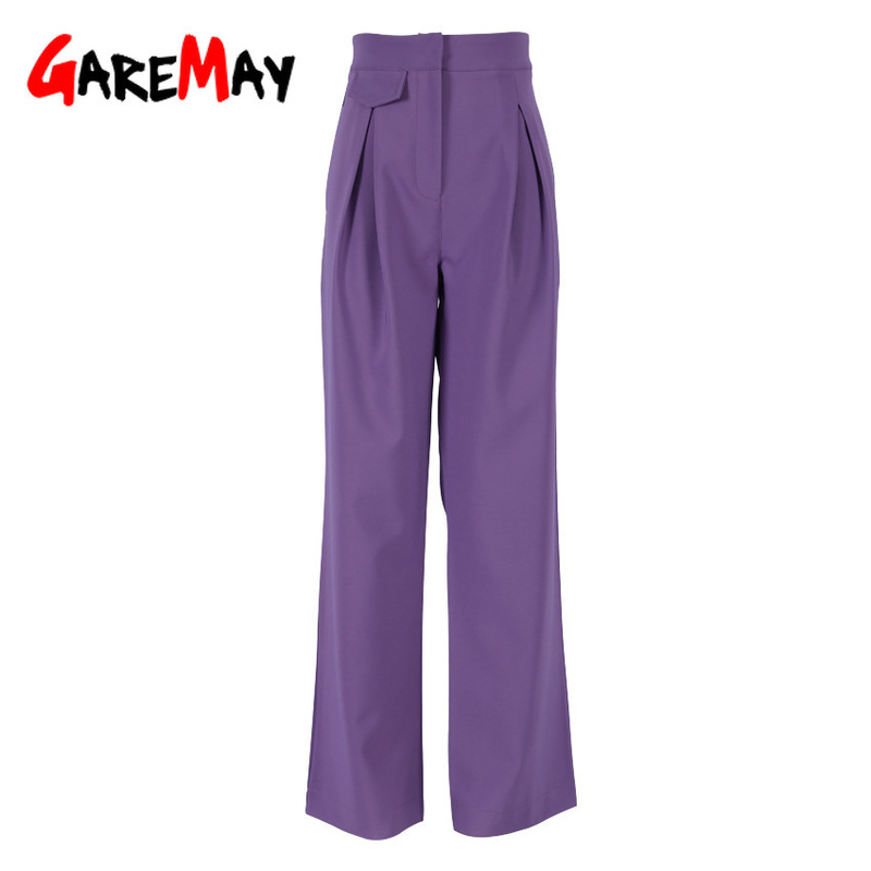 Spring Women's Classic Pants Loose Straight Oversize Purple Autumn Elegant High Waisted Wide Leg Trousers for Women 220325