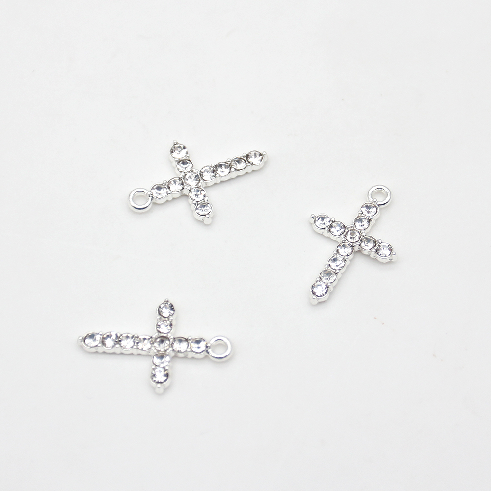 20pcs Cute Small Mix Color Religious DIY Craft Charms For Kids Christianity Enamel Rhinestone Cross Shape Pendant Charm For Bracelet /Necklace Making 