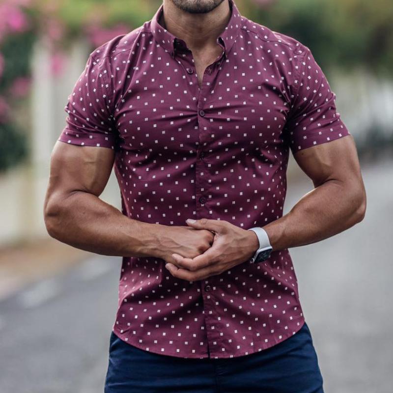 Men's Casual Shirts Summer Fashion Men's Breathable Comfortable Shirt Lapel Button Printed Short Sleeve Top Street WearMen's, Black