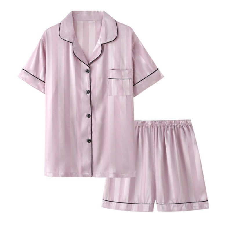 Womens Silk Satin Pajamas Set Short Sleeve Two-piece Pj Sets Sleepwear Loungewear Button-Down 220712
