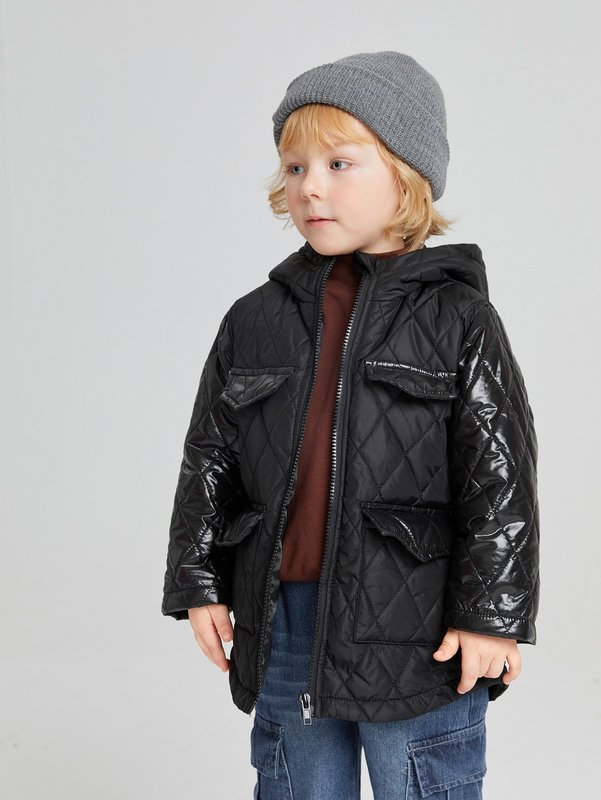 Toddler Boys Flap Pocket Hooded Argyle Quilted Coat SHE