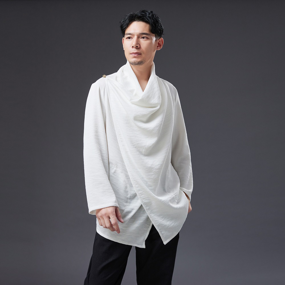 Summer Asian ethnic clothing Traditional Tang Suit Chinese Style Men Tops long sleeve oriental costume Black white causual loose outfit
