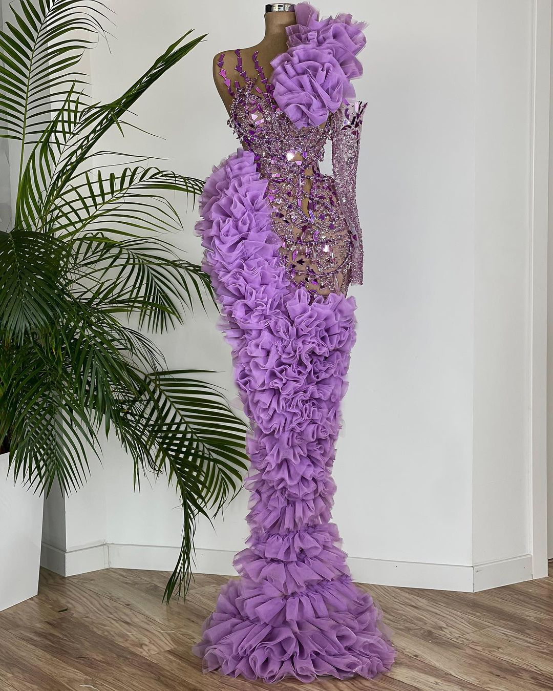 Plus Size Arabic Aso Ebi Lilac Luxurious Mermaid Prom Dresses Beaded Crystals Evening Formal Party Second Reception Birthday Engagement Gowns Dress ZJ