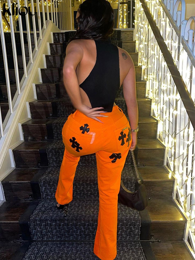 Kliou Sexy X-Long Special Tops Women Turtleneck Sleeveless Cleavage Chian Vest Female Party Clubwear Girl Hipster Streetwear 220325