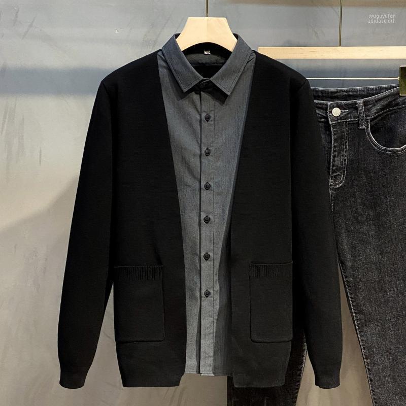 Men's Sweaters 2022fall Winter Men Fake Two-Piece Knitted Cardigan Fashionable All-Match Shirt Collar Coat Black Sweater Fashion
Men's Sweaters 2022fall Winter Men Fake Two-Piece Knitted Cardigan Fashionable All-Match Shirt Collar Coat Black Sweater Fashion