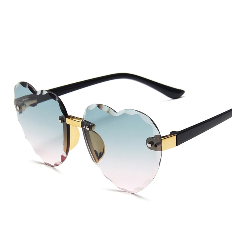 XaYbZc Child Cute Heart Rimless Frame Sunglasses Children Kids Gray Pink Red Lens Fashion Boys Girls UV400 Protection Eyewear 220620