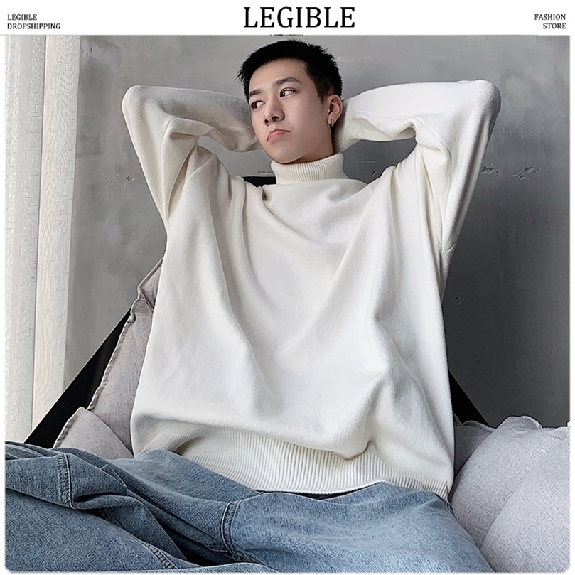 LEGIBLE Men 9 Colors Turtleneck Loose Sweaters Mens Autumn Winter Pullovers Tops Male Korean Fashion Sweater Clothing 201203
