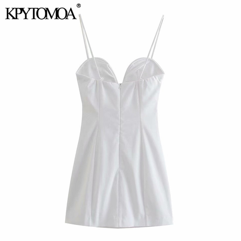 Women Fashion With Sweetheart Neck Gathered Mini Dress Vintage Backless Zipper Thin Straps Female Dresses Vestidos 220526