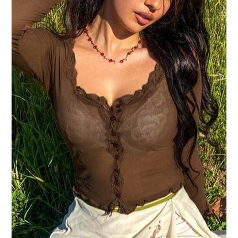 Women' T-Shirt See Through Sexy Mesh Top Women T Shirts Lace Trim Vintage Girl Clothes V Neck Long Sleeve Cropped Tee, Brown
Women' T-Shirt See Through Sexy Mesh Top Women T Shirts Lace Trim Vintage Girl Clothes V Neck Long Sleeve Cropped Tee, Brown