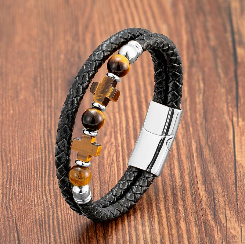 Charm Bracelets Vintage Woven Black Genuine Leather Bracelet Natural Tiger Eye Stone Beads Men Women Handmade Friendship Jewelry
Charm Bracelets Vintage Woven Black Genuine Leather Bracelet Natural Tiger Eye Stone Beads Men Women Handmade Friendship Jewelry