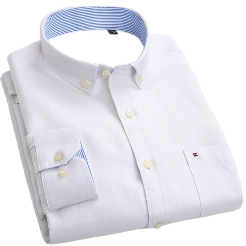 S~6xl Casual Men Shirt Solid Plus Size Long Sleeved Button Down Collar Regular Fit Thick Oxford Leisure Shirts Mens White Blue 220322