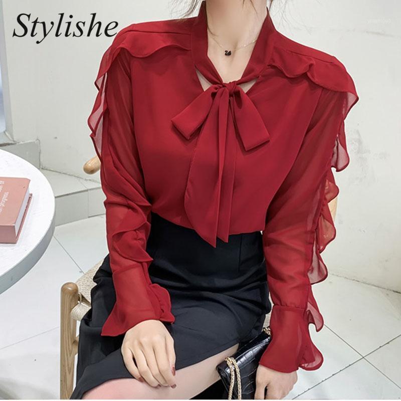 Women' Blouses & Shirts Bow Tie White Blouse Women Elegant Ruffles Red Somke Female Stylish Flare Sleeve Tops Ladies Long
Women' Blouses & Shirts Bow Tie White Blouse Women Elegant Ruffles Red Somke Female Stylish Flare Sleeve Tops Ladies Long