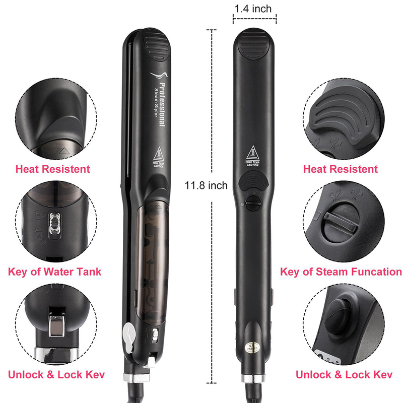 Steam Hair Straightener Flat Iron Ceramic Professional Drop Styling Tools 220623