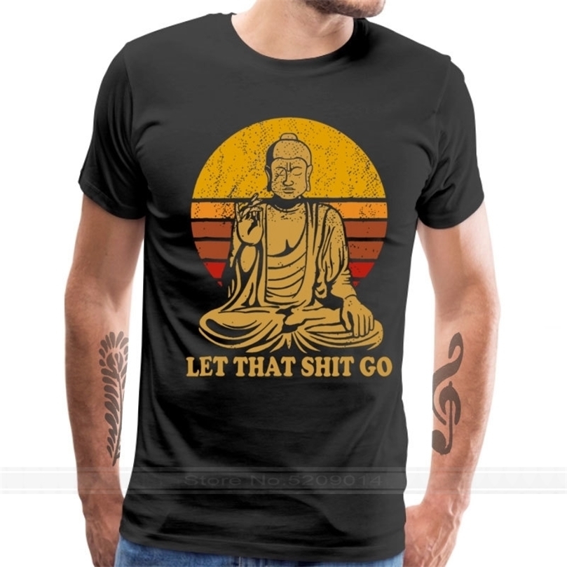 

Vintage Style Tops Tees Let That Shit Go 100% Cotton Tee-Shirts Man T Shirts Buddha Shirt Adult Mens Tshirt Hip Hop Camiseta 220407, White