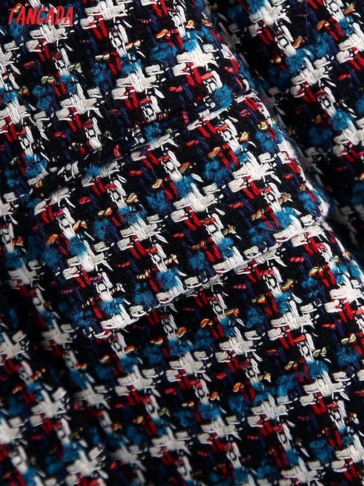 Tangada Women Thick Tweed Double Breasted Blazer Coat Vintage Long Sleeve Office Lady Female Outerwear BE449 220402