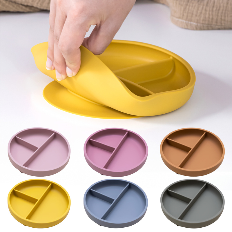 Cute Pure Color Weaning Children's Tableware Feeding Suction Plate Training Bowl Dining Appliance Food Grade Baby Accessories 220512