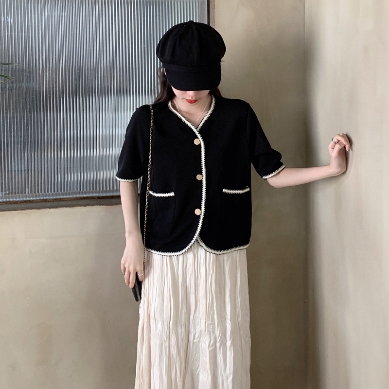 Summer Shortsleeved Small Fragrant T Jacket Fashionable French Vneck Loose T Short Top 220611