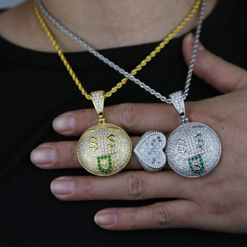 Iced Out Bling 5A Cubic Zirconia Smiling Face Necklaces Pendants Micro Pave Clear Cz for Men Hip Hop Rapper Jewelry
