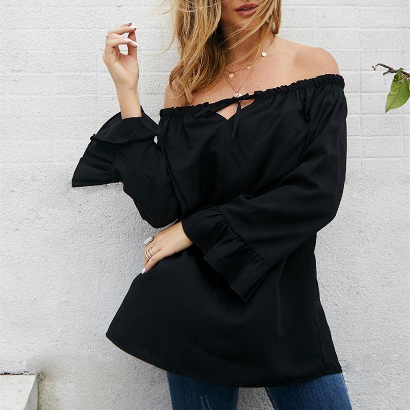 Women' Blouses & Shirts Autumn Women Chiffon Solid Off Shoulder Streetwear Hollow Out Slash Neck Loose Tops Flare Sleeve Casual Blusas, Black
Women' Blouses & Shirts Autumn Women Chiffon Solid Off Shoulder Streetwear Hollow Out Slash Neck Loose Tops Flare Sleeve Casual Blusas, Black