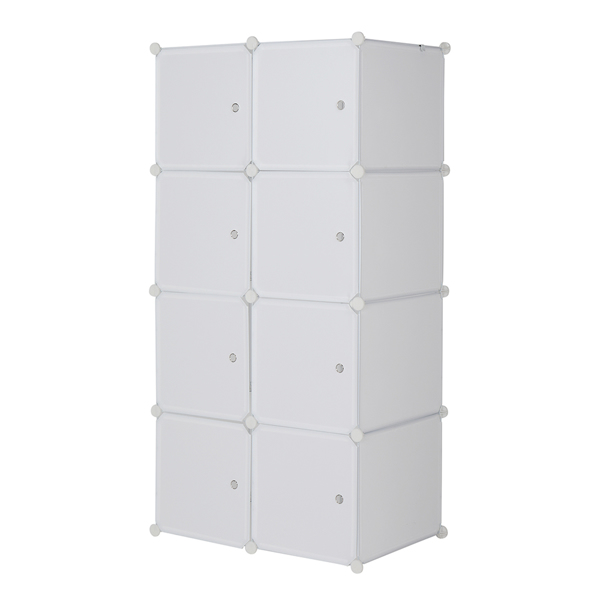 Storage Holders & Racks 8 Cube Organizer Stackable Plastic Cube Storage Shelves Design Multifunctional Modular Closet Cabinet with Hanging Rod White