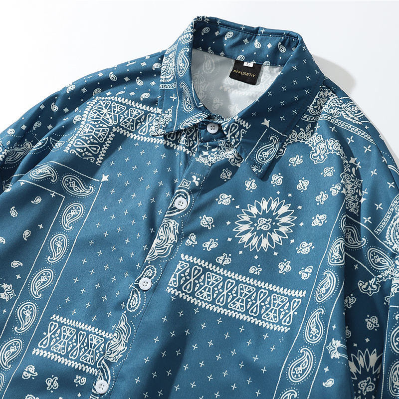 Vintage Cashew Flowers Shirt Men Japanese Style Long Sleeve Shirts Spring Fashion Couples Harajuku Camisas Hip Hop Tops 220322