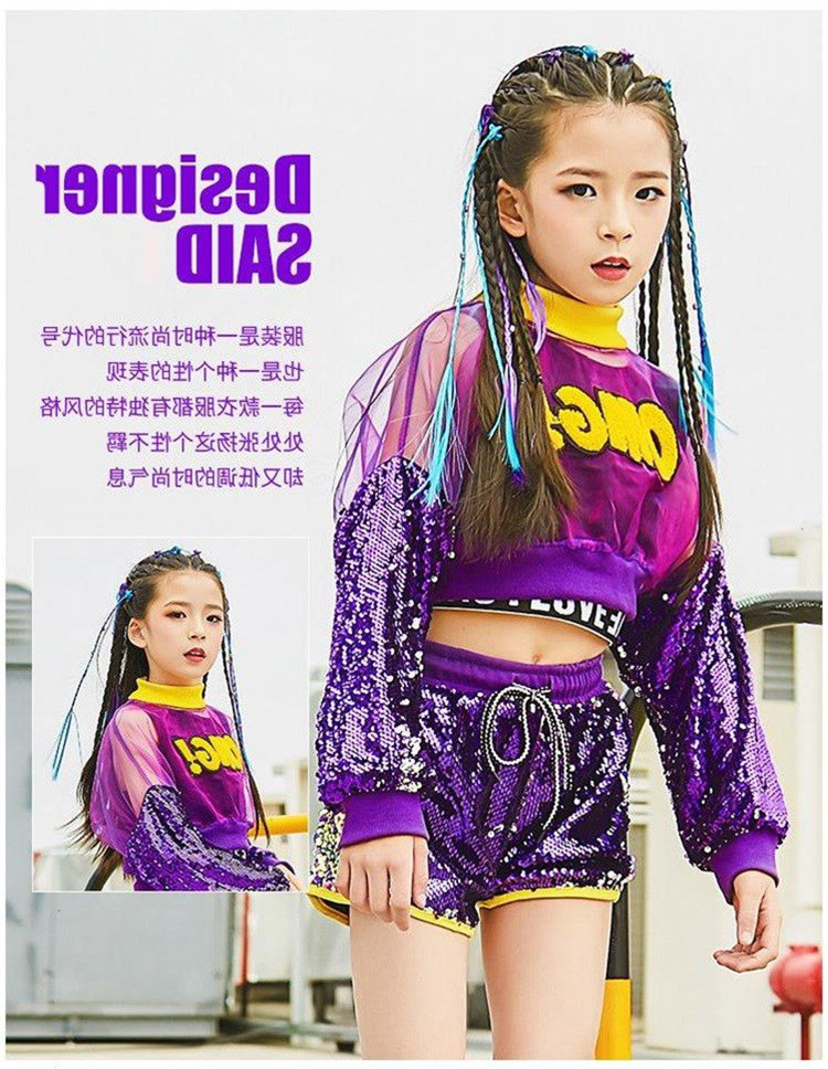 3pcs Set Girl Jazz Dance Costume Children Street Hip hop Dance Girl Jazz Stage Sequin Girl Jazz Dance Costume for Girls 220609