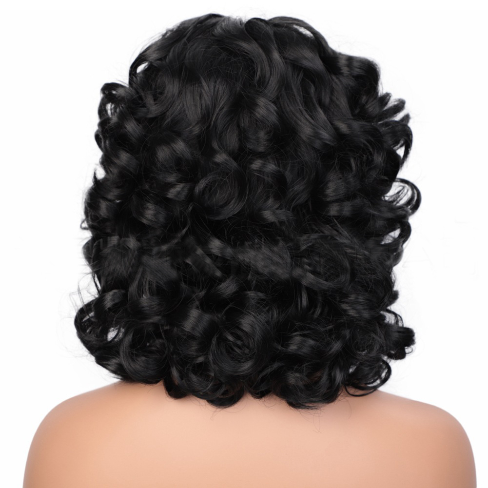Beautiful High temperature Fiber Big Wave Short Afro Curly Wigs for Woman Black Ombre Brown Color