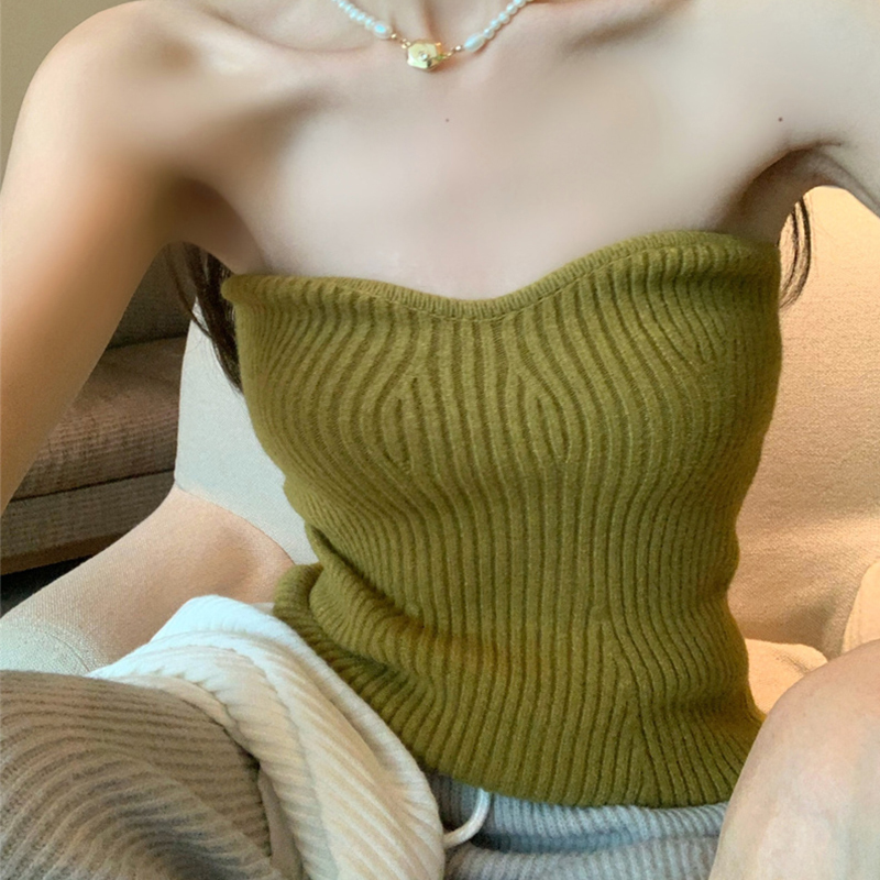 FORYUNSHES Ribbed Sexy Strapless Corset Top Solid Color Knitted Slim Camisole Autumn Korean Fashion Harajuku Y2K Clothes 220325