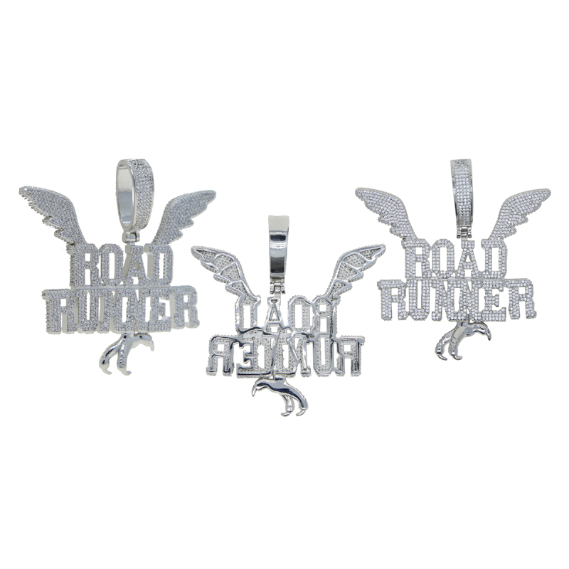 Hip Hop Micro Pave Bg Wings Pendant Necklace with Rope Chain for Men, 5A Cubic Zirconia CZ, Gold & Sier, Fashion Charm Jewelry