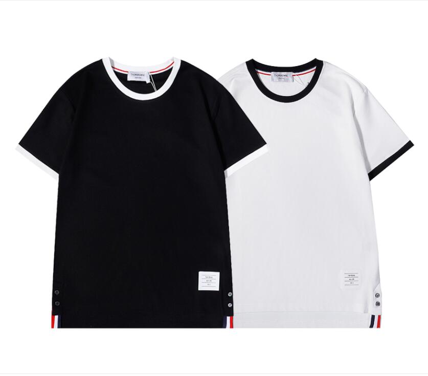 Men's Short Sleeve T-Shirt Couple Fashion Cotton Casual Black Round Neck Striped Contrast Color Versatile Pullover Classic T-Shirt #2022
