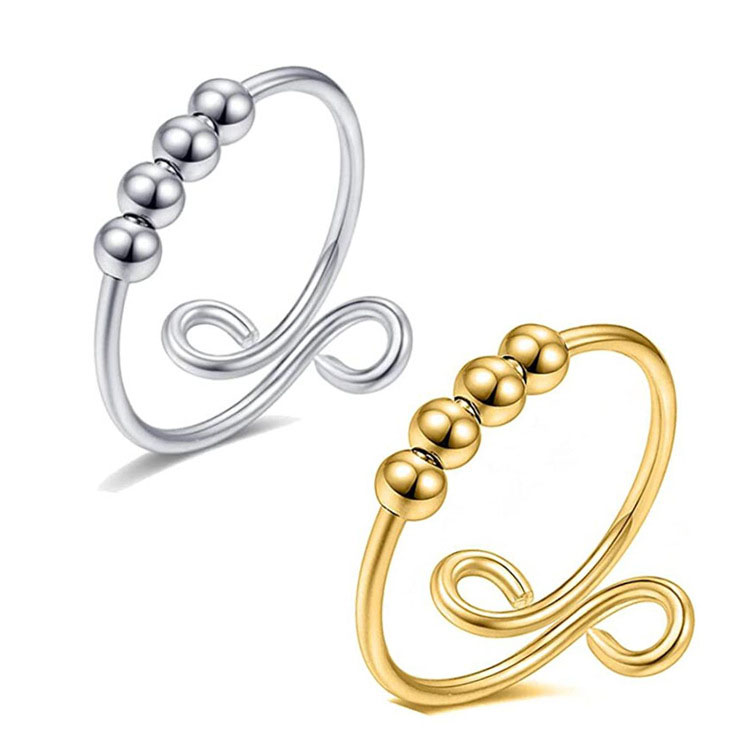 Creative Anxiety Rotatable Ring Copper 18K Gold Silver Relieve Stress Fidget Rings for Women Beads Ring Nice Jewelry Gift Adjustable Free Size