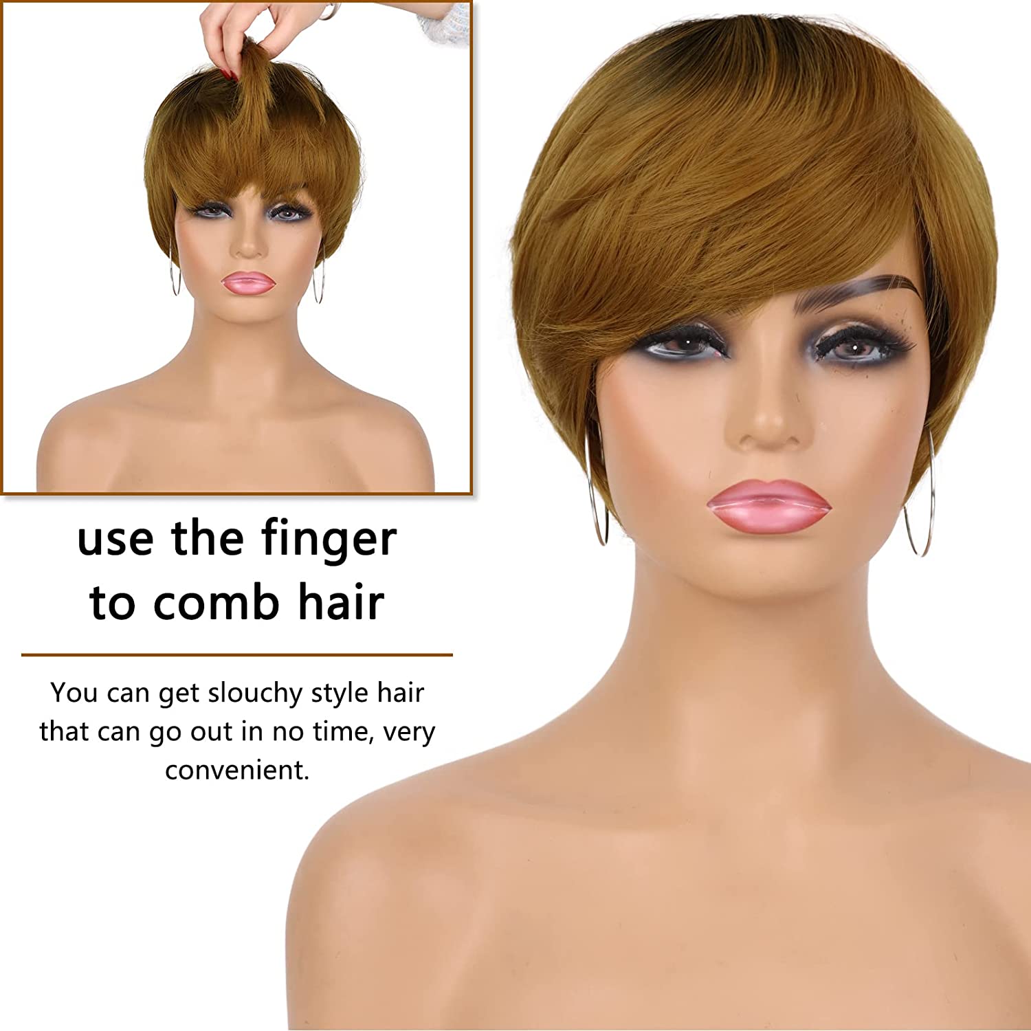 Pixie Cut Wigs for Black Women Short Layered Straight Wig with Bangs Heat Resistant Synthetic Hair Daily Use