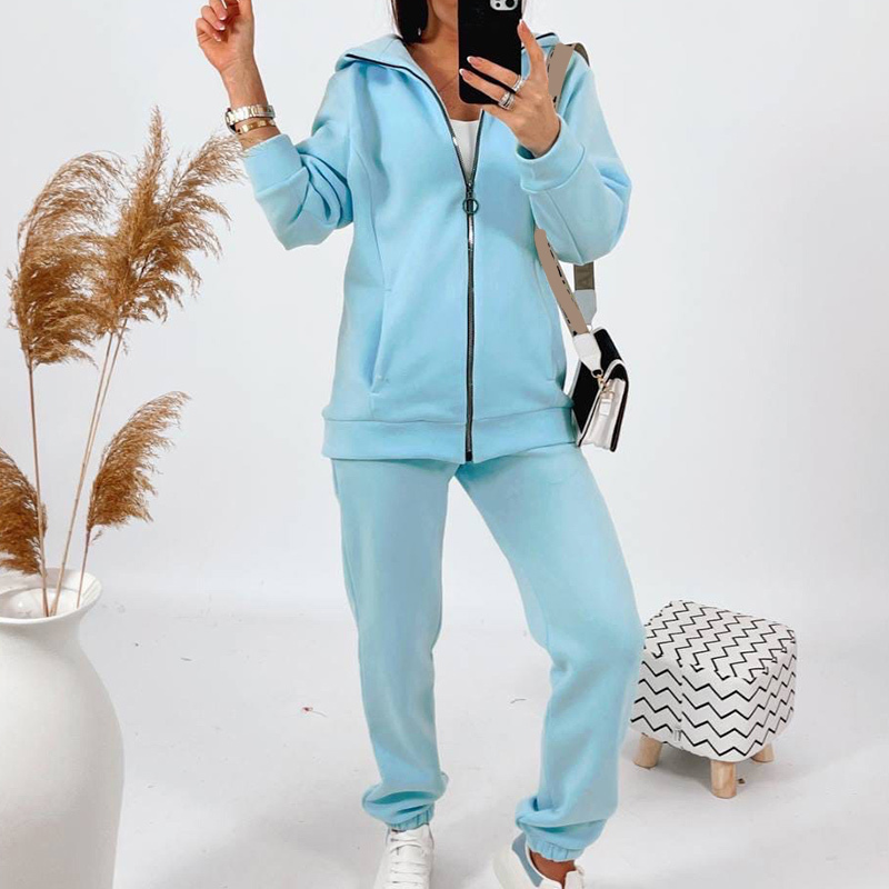 Casual Women Hoodie Two Piece Sets Zipper Hooded Jacket And Pencil Pant Warm Suits Autumn Winter Fashion Streetwear Tracksuits 220315