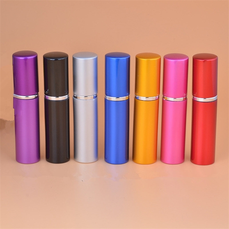 100pcs/Lot Pump Empty Perfume Bottle 5ml Aluminum Glass Anodized Compact Parfum Atomiser Fragrance Mini Spray Scent-bottle 220711