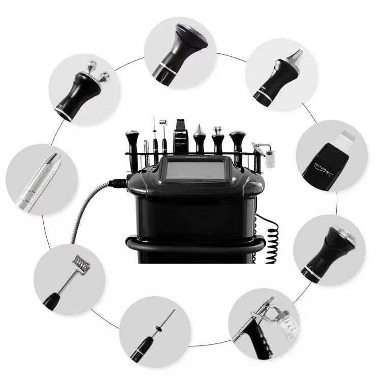 Microdermabrasion 9 handles multifunction RF face deep cleansing microcurrent face massage ion therapy remove black head machine