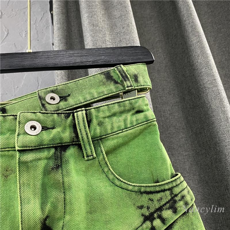 Skirts 2022 Summer European Style Green Denim Women Fashion Double Personalized Waist Asymmetric Mini Skirt GF103Skirts