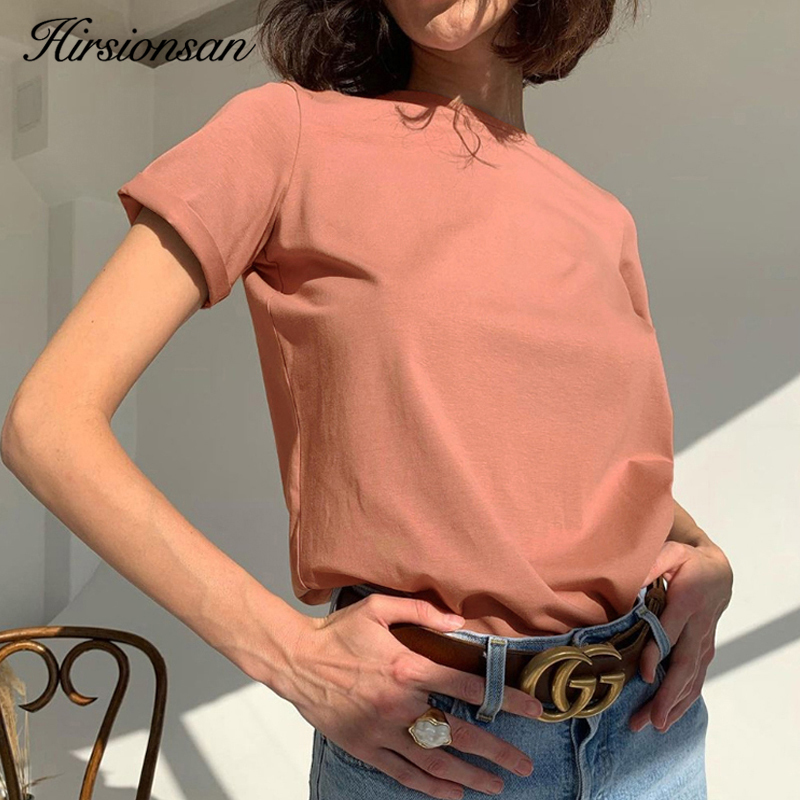 Hirsionsan 100% Cotton Oversized T Shirt Women Harajuku Basic Loose Short Sleeve Tees Soft Female Solid Tops Khaki Summer Jumper 220321