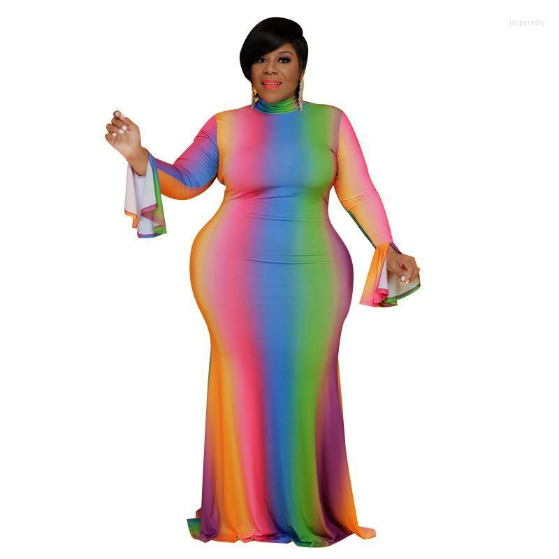 Plus Size Dresses Rainbow Stripe Print Stand Collar Long Flare Sleeve Dress 4XL Turtle Neck Elegant Women Bandage Vestido Mujer Jasp22, Gradient color
Plus Size Dresses Rainbow Stripe Print Stand Collar Long Flare Sleeve Dress 4XL Turtle Neck Elegant Women Bandage Vestido Mujer Jasp22, Gradient color