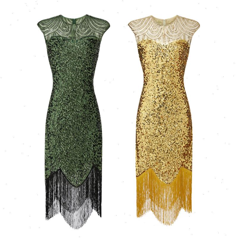 Xxxl Color Vintage 1920s Flapper Gatsby Dress O-neck Cap Sleeve Sequin Fringe Party Midi Vestidos Verano